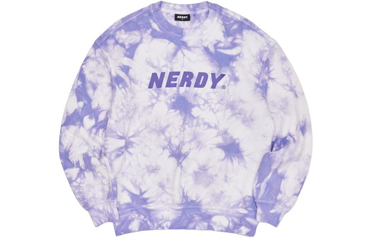 Nerdy Tie-Dye Letter Crewneck Pullover Sweatshirt Unisex Purple PNES22KC0917