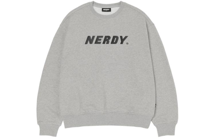 Nerdy Unisex Grey Pullover Sweatshirt with Solid Color Letter Print PNEF22KC2745