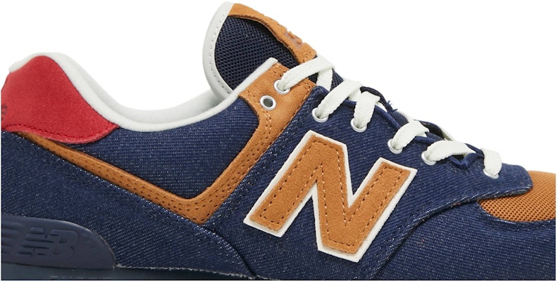 New balance 574 dark online blue with team red