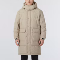 Shop New Balance Beige Outdoor Windproof Hooded Long Down Jacket Casual NPD4E241-LBE