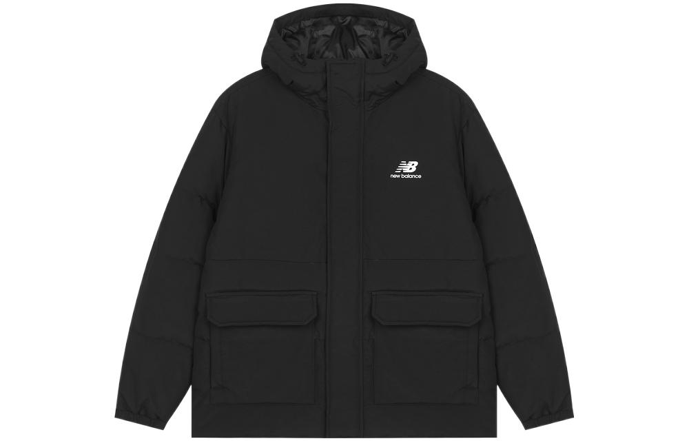 New Balance  Black Hooded Down Jacket with Hidden Zipper and Solid Design AMJ23340-BK