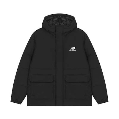 New Balance Black Hooded Down Jacket with Hidden Zipper and Solid Design AMJ23340-BK