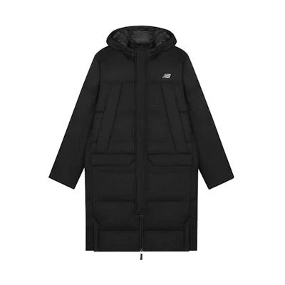 New Balance Black Hooded Puffer Jacket with Letter Print Design. AMJ33338-BK