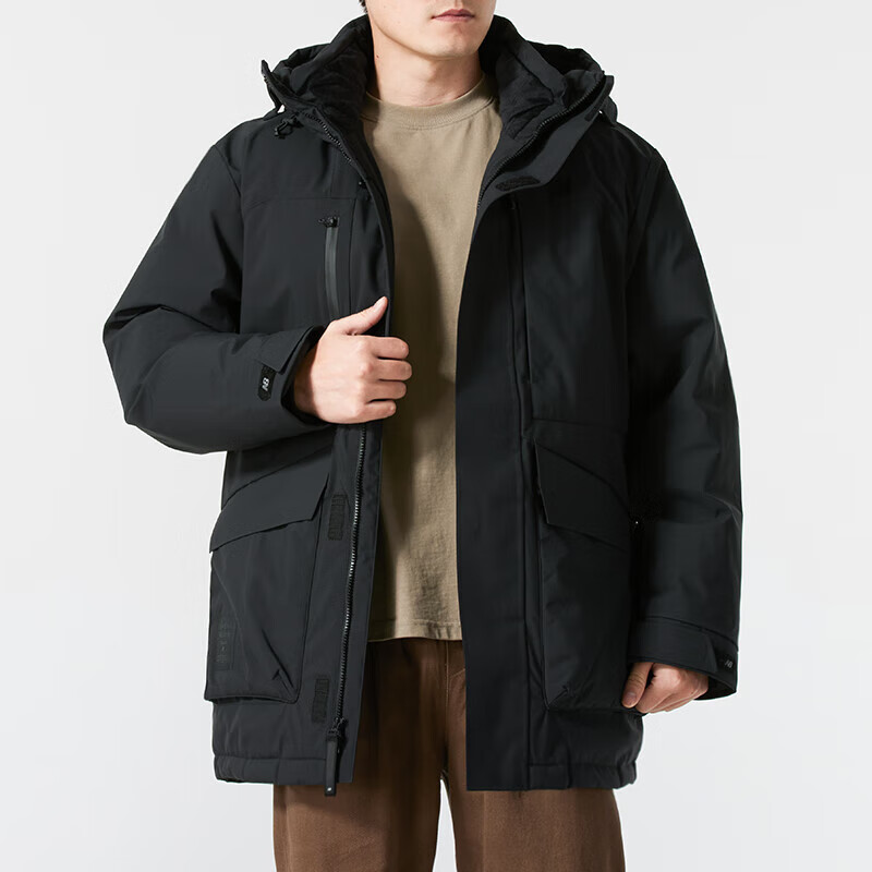 Shop New Balance  Black Hooded Zip-Up Long Sleeve Down Jacket AMJ44305-BK