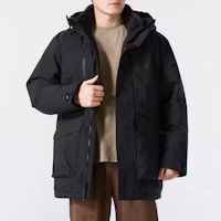 Shop 新百伦黑色连帽拉链长袖羽绒外套 AMJ44305-BK