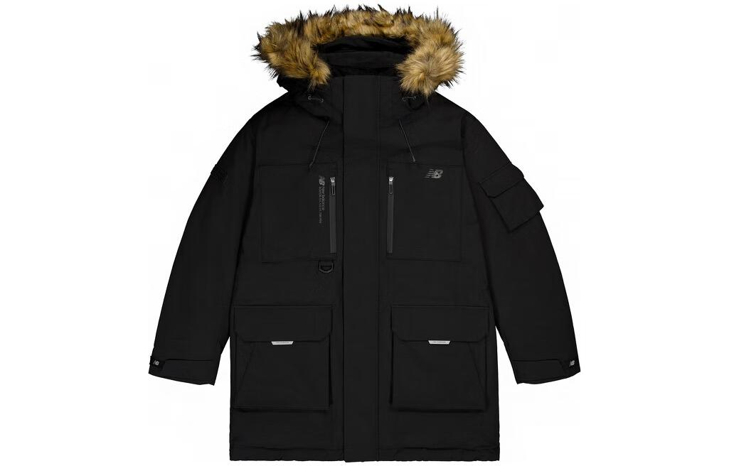New Balance  Black Long Down Jacket Coat with Hood and Zipper Closure NPD44011-BK