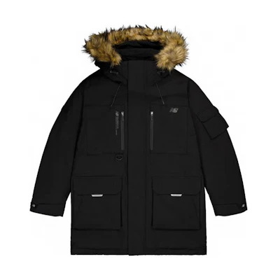 New Balance Black Long Down Jacket Coat with Hood and Zipper Closure NPD44011-BK