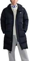 Shop New Balance Black Long Hooded Down Jacket with Zipper. AMJ43355-BK