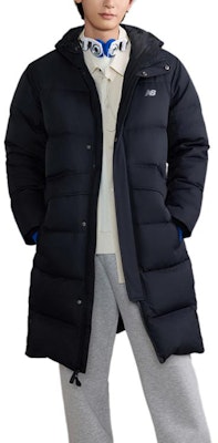 New Balance Black Long Hooded Down Jacket with Zipper. AMJ43355-BK Shop New Balance Black Long Hooded Down Jacket with Zipper. AMJ43355-BK