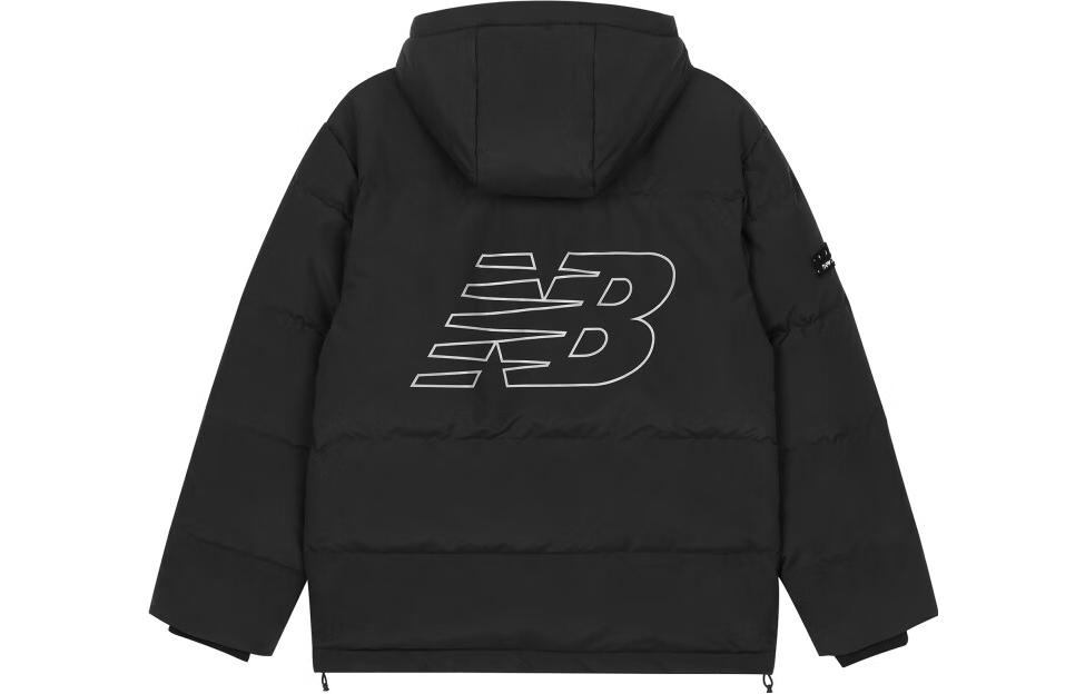 New Balance  Black Mid-Length Hooded Down Jacket with Back Logo. AMJ33339-BK