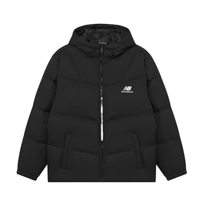 New Balance Black Puffer Jacket with Logo Print and Full-Zip Hoodie. AMJ23342-BK