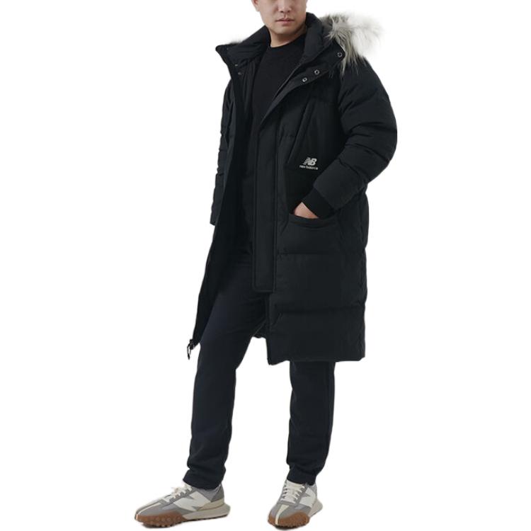 Shop New Balance  Black Puffer Jacket with Logo Print and Zip-up Hood. AMJ24374-BK