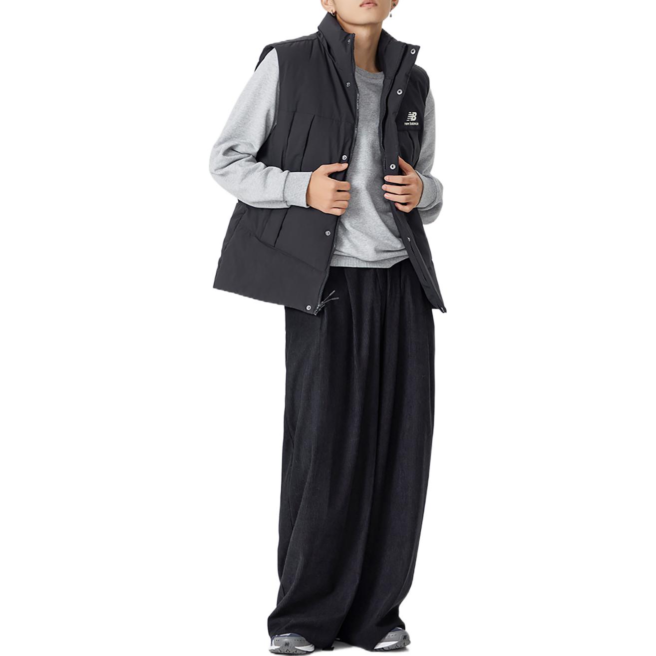 Cheap ニューバランス ブラックパファーベスト - ロゴプリント, カジュアル, 厚手, 暖かい AMV24360-BK