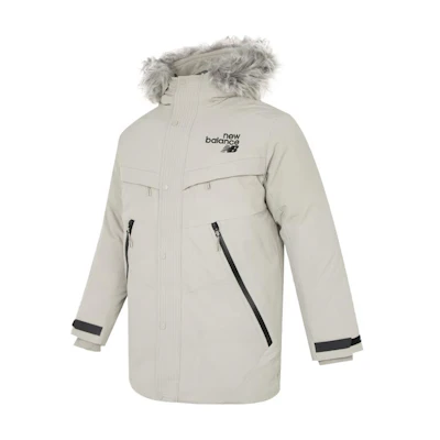 New Balance Gray Printed Logo Zipper Hooded Long-Sleeve Down Jacket AMJ24373-PAA