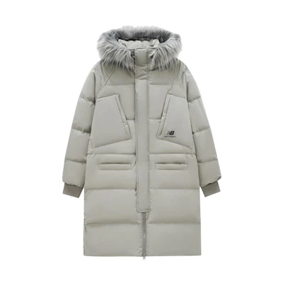 New Balance Grey Puffer Jacket with Logo Print and Zip-up Hoodie. AMJ24374-PAA