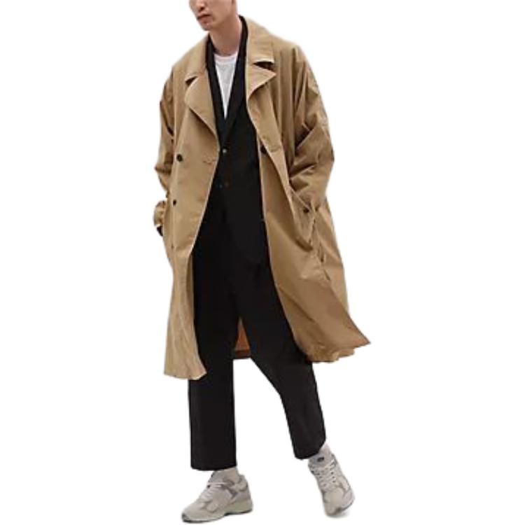 Shop New Balance  Khaki Long Sleeve Trench Coat with Polo Collar. AMJ45002-DLC