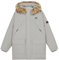 New Balance Light Grey Logo Print Fur Hooded Down Jacket Winter Edition. AMJ14304-ARF New Balance Light Grey Logo Print Fur Hooded Down Jacket Winter Edition. AMJ14304-ARF