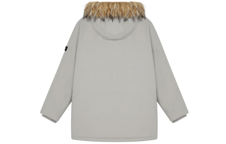 Lookbook 뉴발란스 라이트 그레이 로고 퍼 후드 다운 자켓 윈터 에디션. AMJ14304-ARF