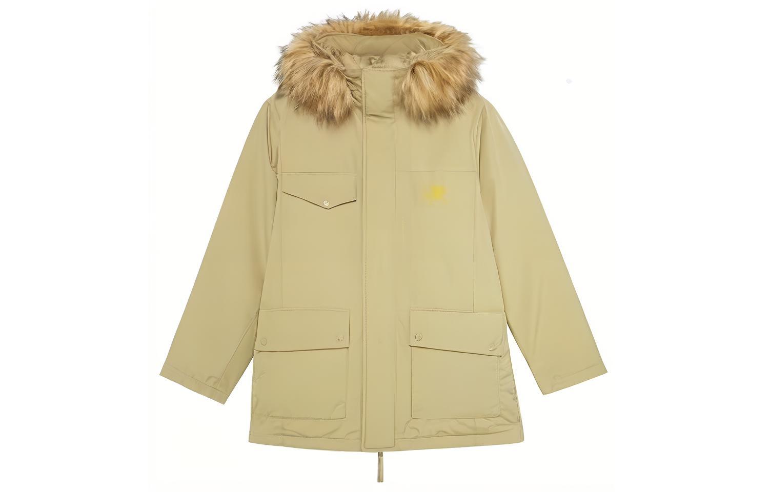 New Balance  Logo Print Hidden Zip Hooded Puffer Jacket - Khaki. AMJ23371-KH