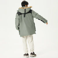 Sizing New Balance Logo Printed Puffer Jacket with Fur Collar in Dark Olive Green AMJ14300-OLG