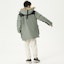 Sizing New Balance Logo Printed Puffer Jacket with Fur Collar in Dark Olive Green AMJ14300-OLG