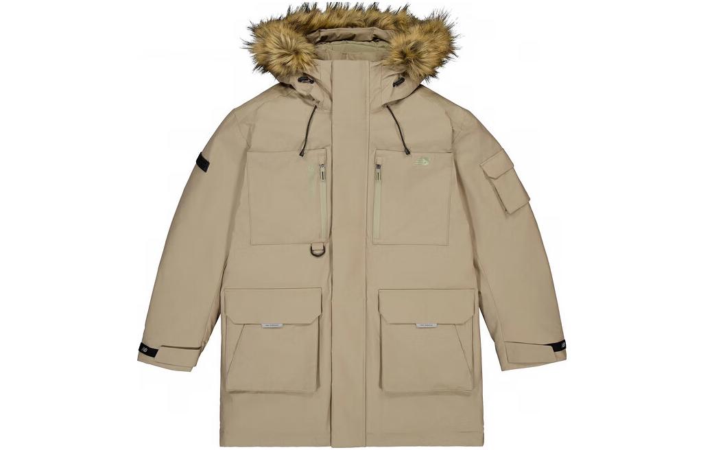 New Balance  Long Brown Hooded Down Jacket with Zipper. NPD44011-LBE