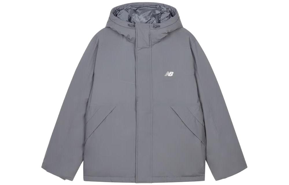 New Balance  Mid-Length Hooded Down Jacket Gray Solid Color Warm Coat AMJ33322-TTM