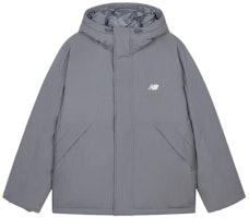 New Balance Mid-Length Hooded Down Jacket Gray Solid Color Warm Coat AMJ33322-TTM New Balance Mid-Length Hooded Down Jacket Gray Solid Color Warm Coat AMJ33322-TTM