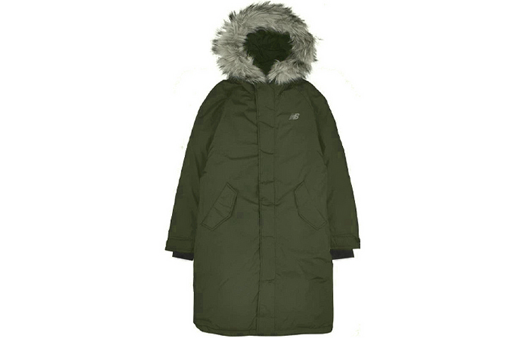New Balance  Mid-Length Padded Jacket with Fur Collar Army Green. NQ847011-KH