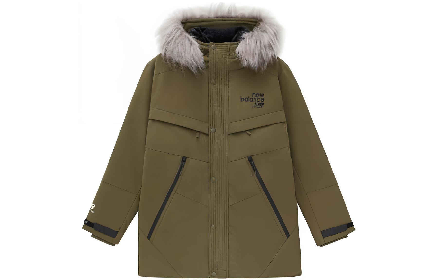 New Balance  Military Green Embroidered Logo Hooded Down Parka Jacket. AMJ24373-DMO