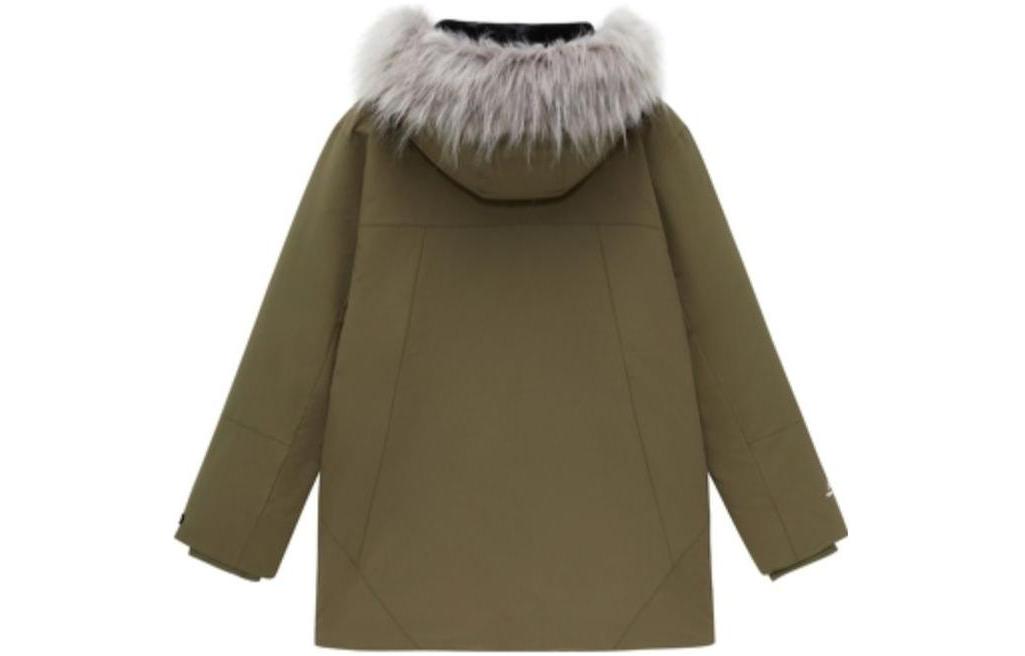 Lookbook New Balance Jaket Parka Down Hoodie Logo Sulam Hijau Tentera. AMJ24373-DMO