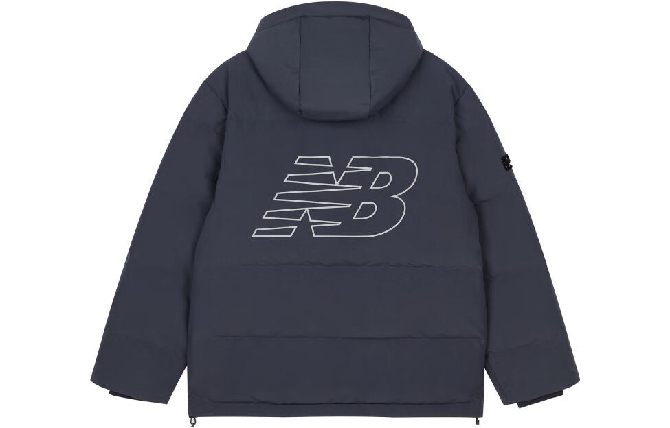 Order New Balance  Navy Long Hooded Puffer Jacket with Back Logo Print. AMJ33339-ECL