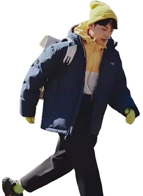 New Balance Navy Long Hooded Puffer Jacket with Back Logo Print. AMJ33339-ECL Sizing New Balance Navy Long Hooded Puffer Jacket with Back Logo Print. AMJ33339-ECL