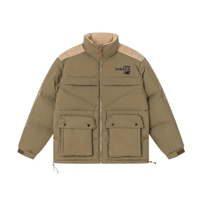 New Balance Olive Green Puffer Jacket with Logo Embroidery. AMJ24353-CGN