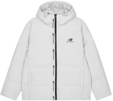 뉴발란스 화이트 패딩 재킷 솔리드 로고 프린트 및 지퍼 후드. AMJ23343-GYM Order 뉴발란스 화이트 패딩 재킷 솔리드 로고 프린트 및 지퍼 후드. AMJ23343-GYM
