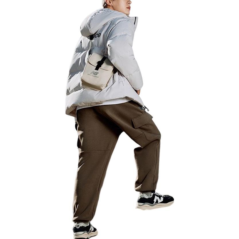 Shop New Balance  White Puffer Jacket with Solid Logo Print and Zipper Hood. AMJ23343-GYM