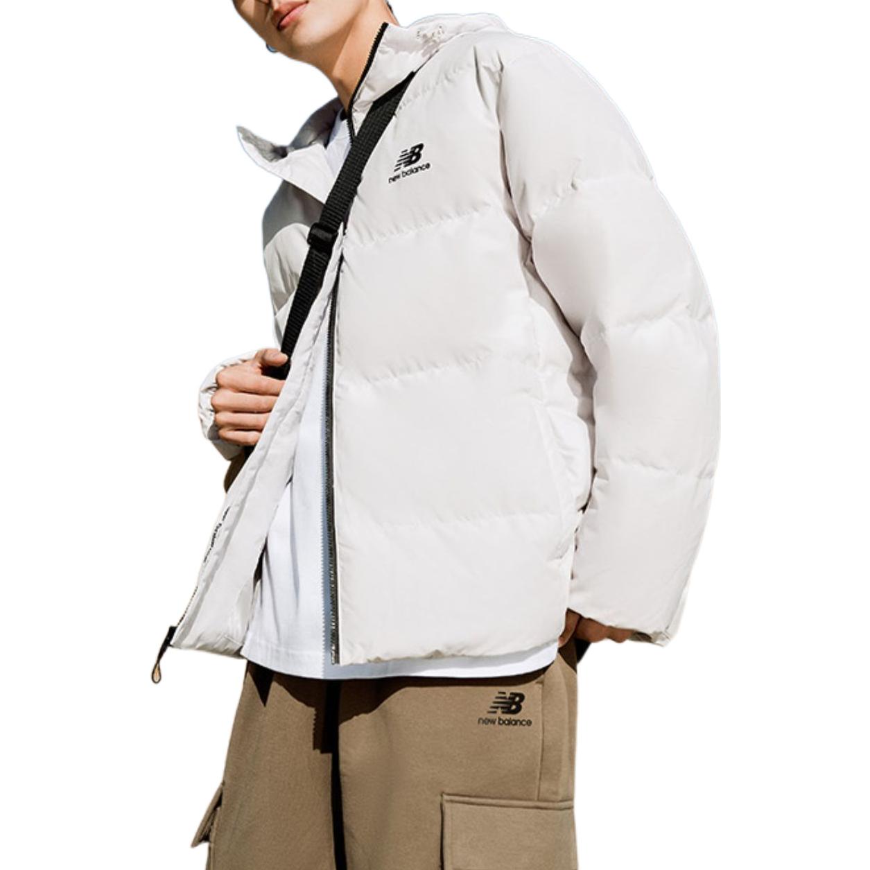 Purchase New Balance  White Puffer Jacket with Solid Logo Print and Zipper Hood. AMJ23343-GYM