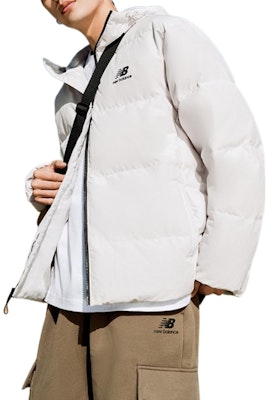 뉴발란스 화이트 패딩 재킷 솔리드 로고 프린트 및 지퍼 후드. AMJ23343-GYM Purchase 뉴발란스 화이트 패딩 재킷 솔리드 로고 프린트 및 지퍼 후드. AMJ23343-GYM