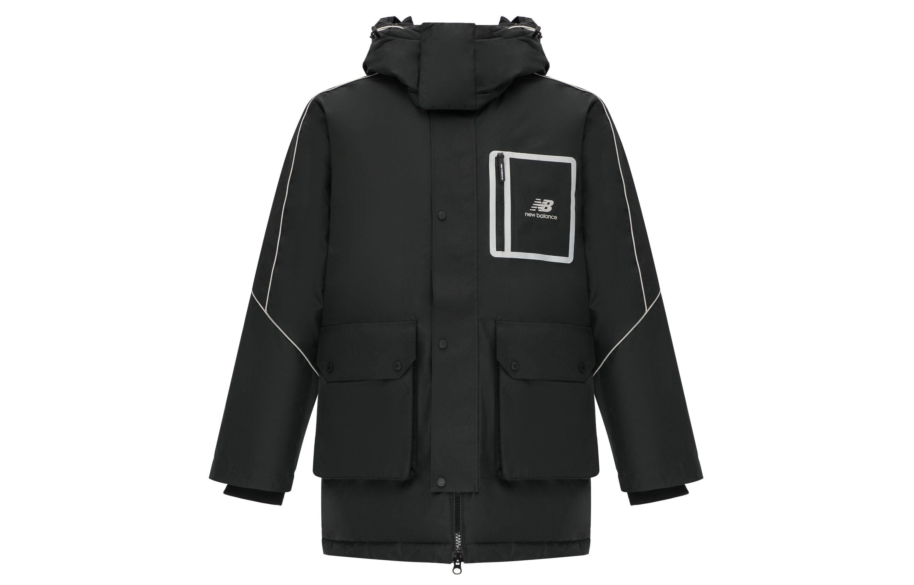 Order New Balance  Winter Puffer Jacket Black Hooded Logo Insulated Coat. AMJ14320-BK