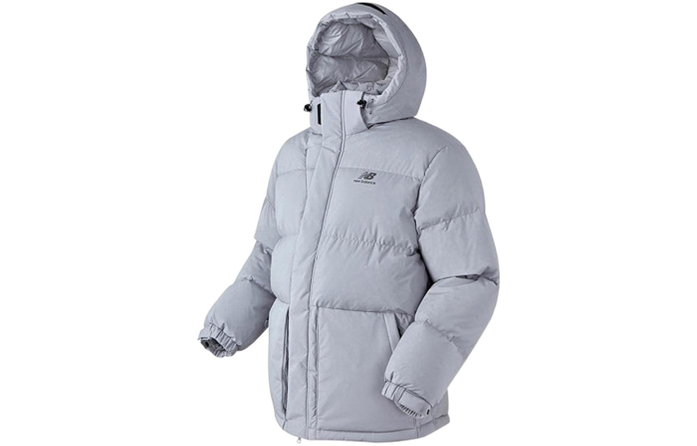 New Balance Active Unisex Grey Hooded Puffer Jacket with Logo Print. NBNPA43013-GRAY