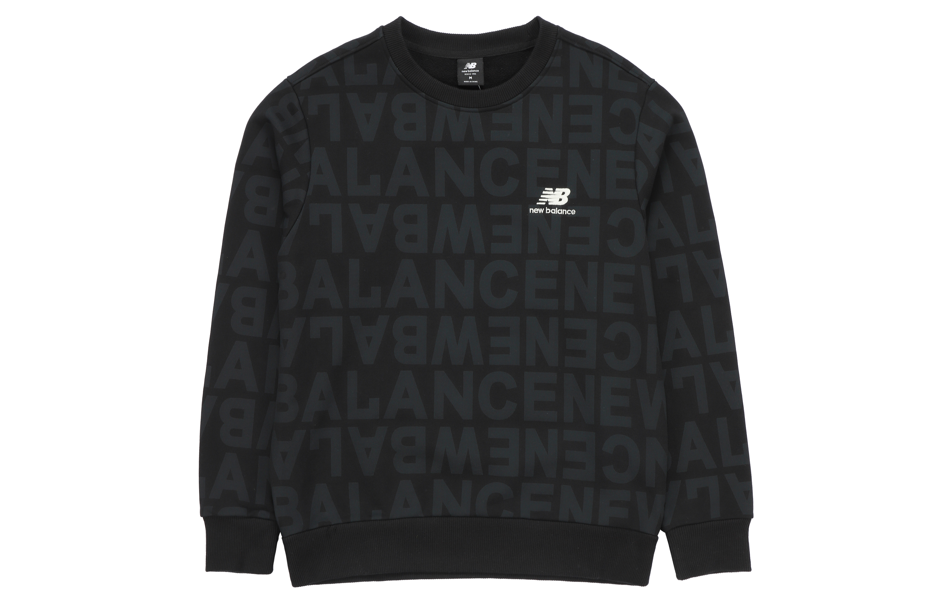 New Balance All-Over Logo Crewneck Pullover Sweatshirt Black () AMT14333-BK