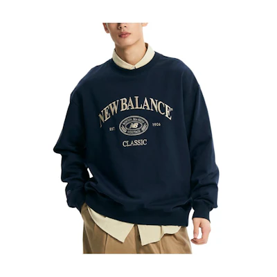 New Balance Alphabet Graphic Crewneck Sweatshirt Unisex Navy Blue NBNCE21113-59