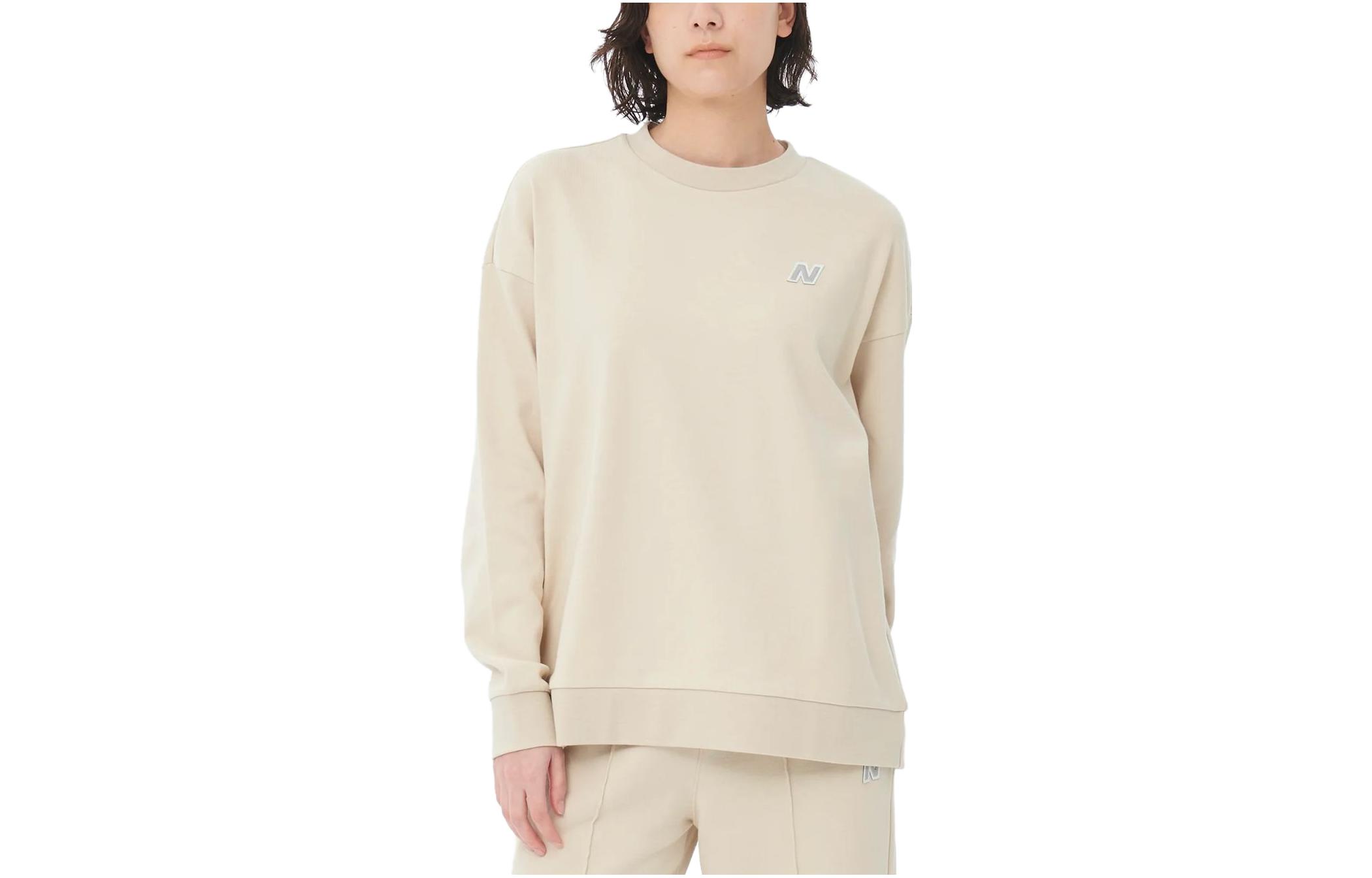 New Balance Beige Crewneck Logo Sweatshirt Unisex AMT35003-TWF