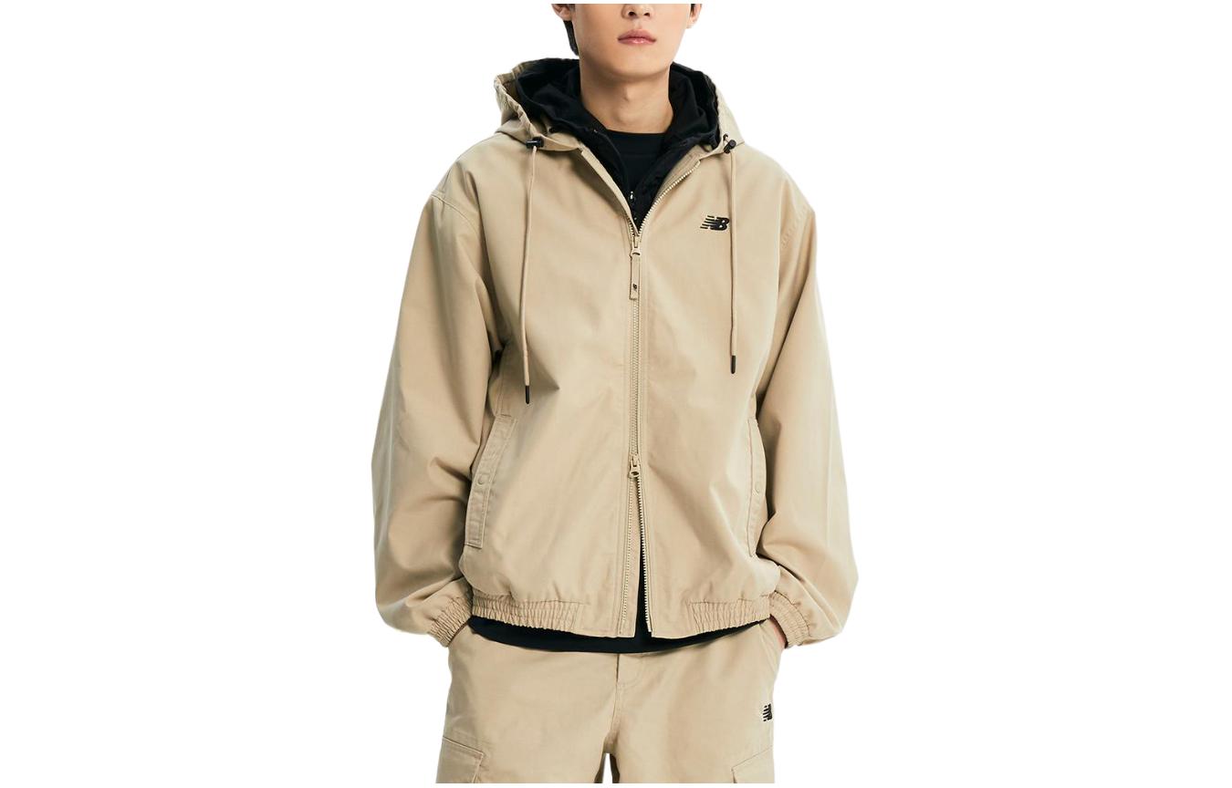 New Balance Beige Hooded Zip Jacket with Embroidered Logo NBNAE11043-35