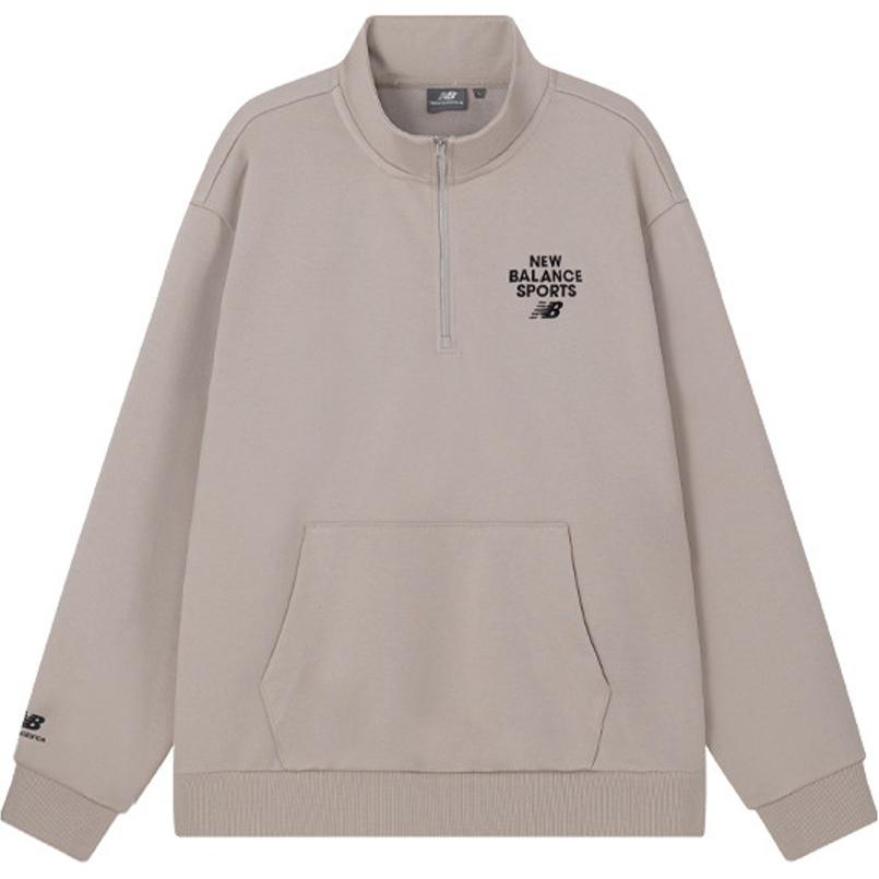New Balance Beige Logo Pullover Sweatshirt Unisex Casual Loose Fit Long Sleeve NC5CD12013-LBE