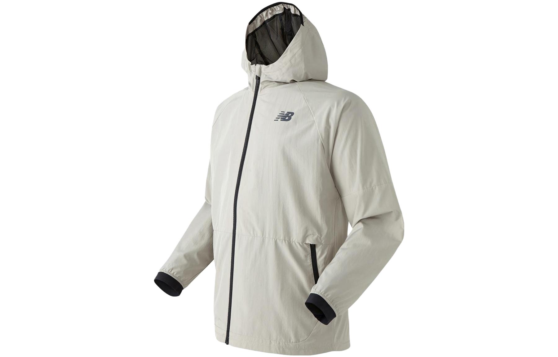New Balance Beige Solid Letter Print Zip Hoodie Jacket NBNAD2S051-35