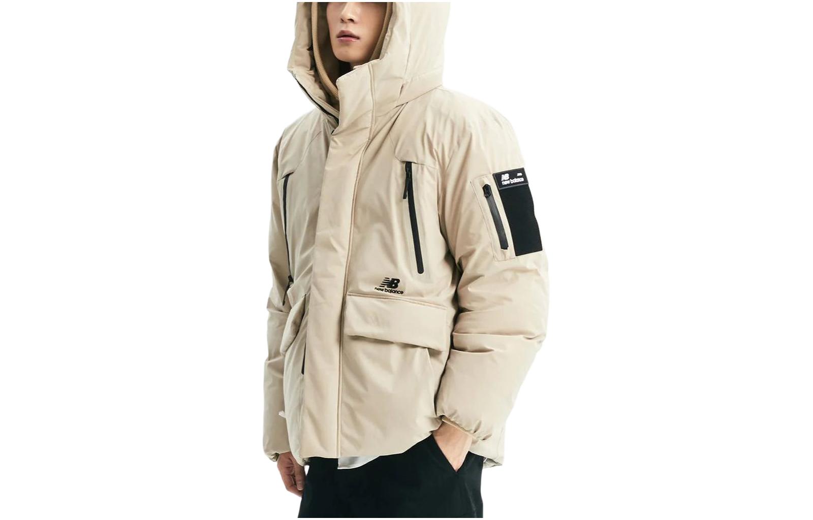 New Balance Beige Zip Hoodie Jacket with Letter Print NBNPD42113-35