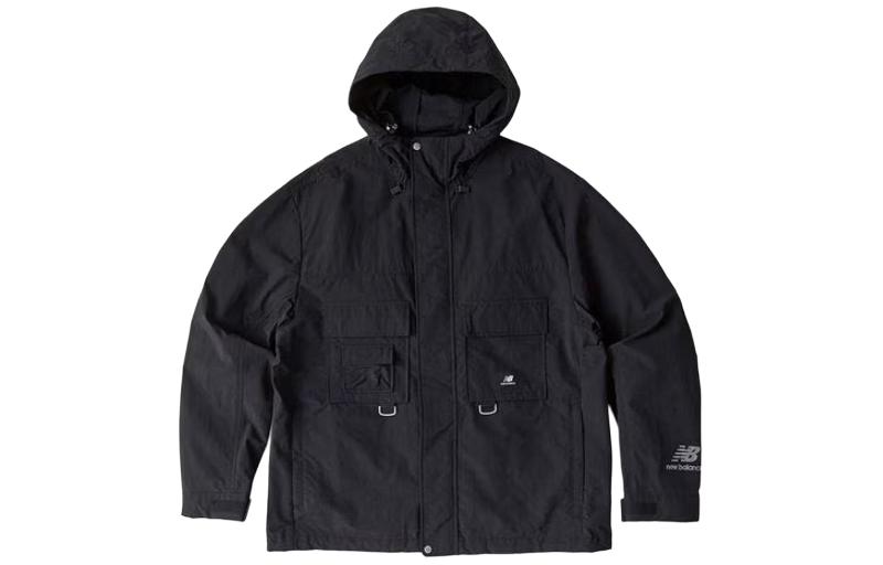 New Balance Black Casual Loose Fit Zip-Up Hooded Jacket with Pockets NBNMC190-73