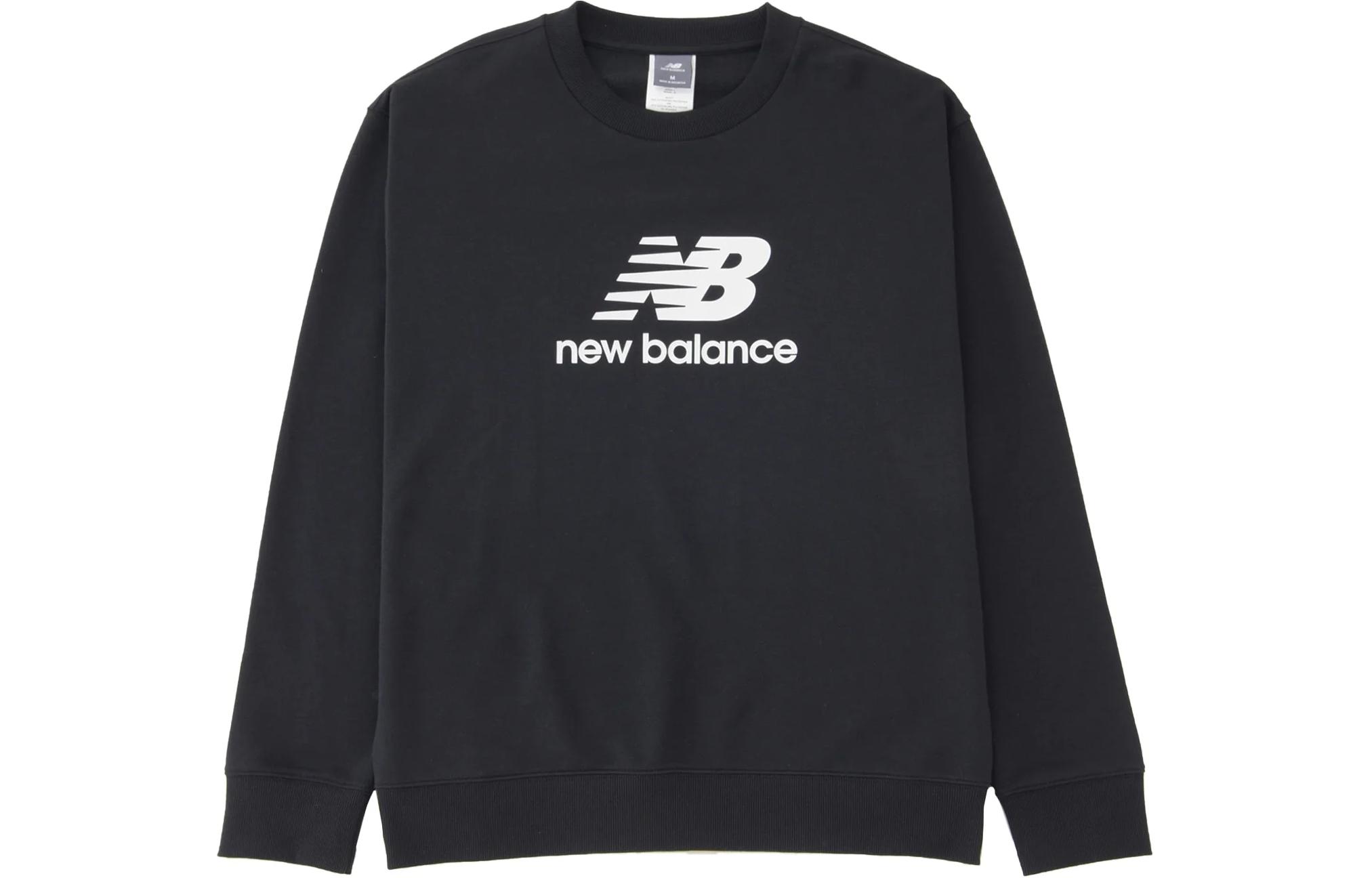 New Balance Black College Style Logo Print Crewneck Sweatshirt Casual Fit MT41500-BK