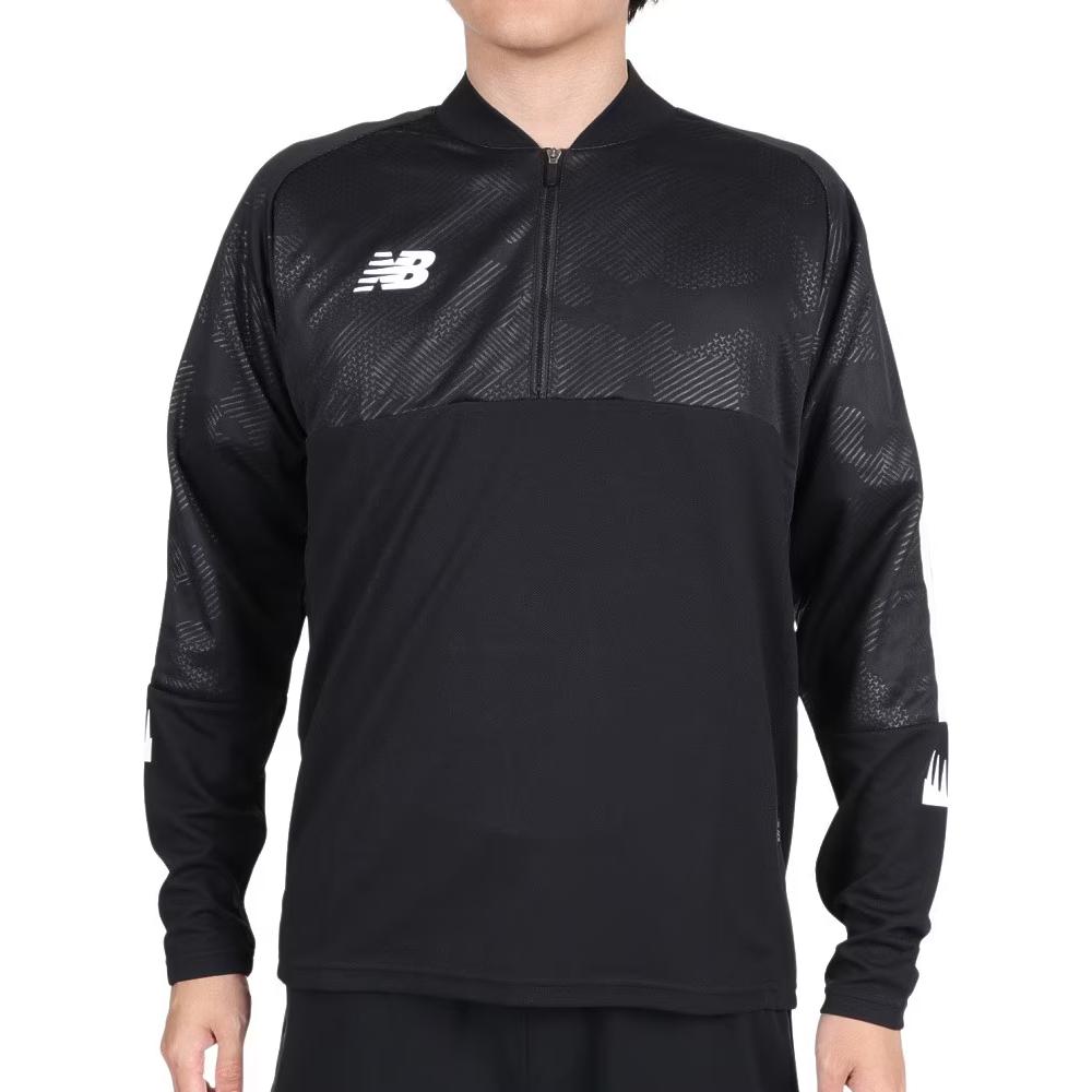 New Balance Black Colorblock Logo Baseball Collar Long Sleeve Sweatshirt AMT35288-BKW